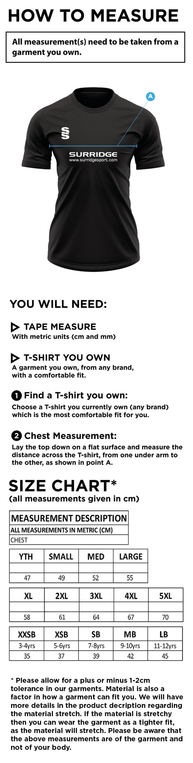 Pupils - Fuse Training Shirt : Navy / White - Size Guide