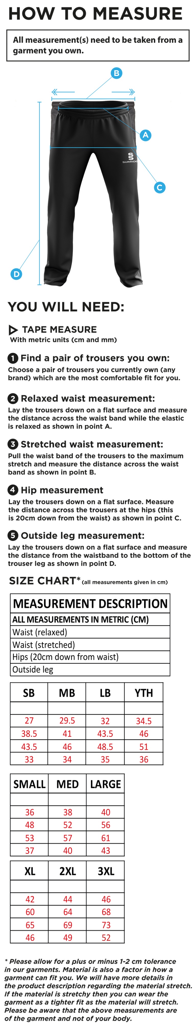 Performing Arts - Rip Stop Track Pant - Men's Fit - Size Guide