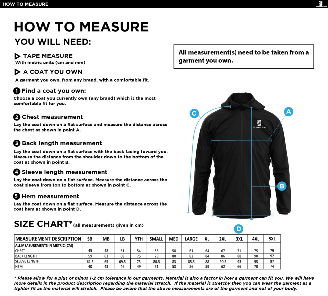 Performing Arts - Dual Full Zip Training Jacket - Unisex Fit - Size Guide