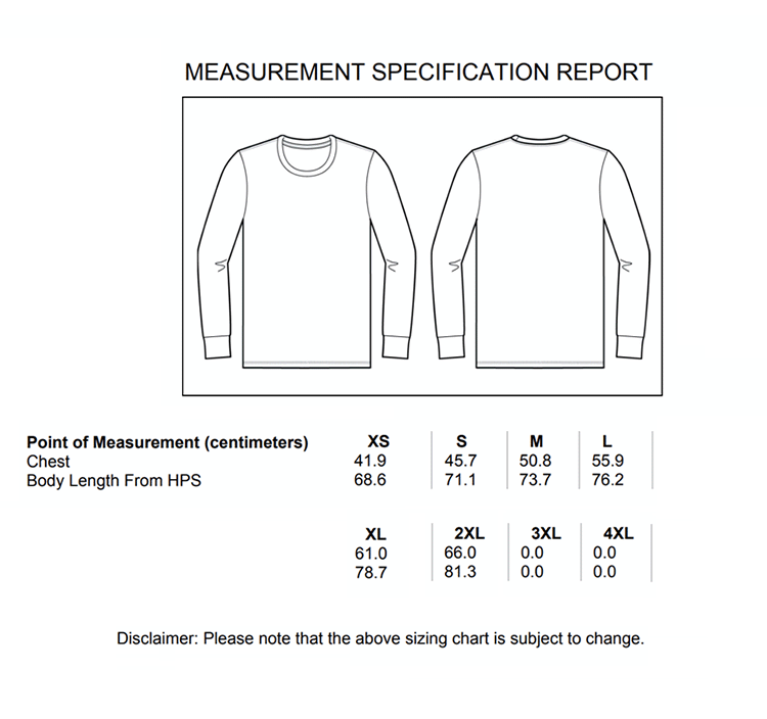 Performing Arts - Long Sleeved T-Shirt- Unisex Fit - Size Guide