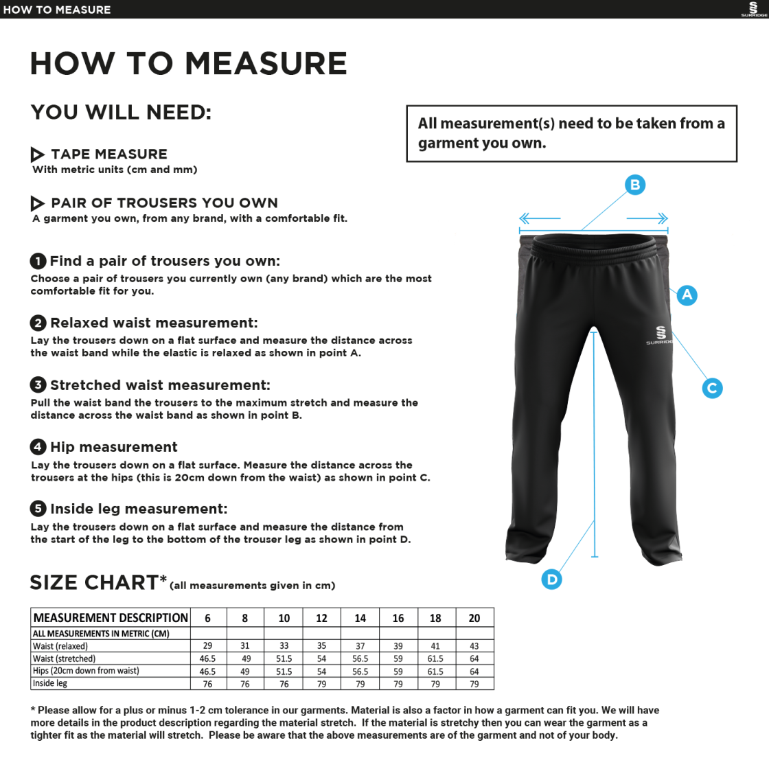 Performing Arts - Poplin Track Pant - Women's Fit - Size Guide