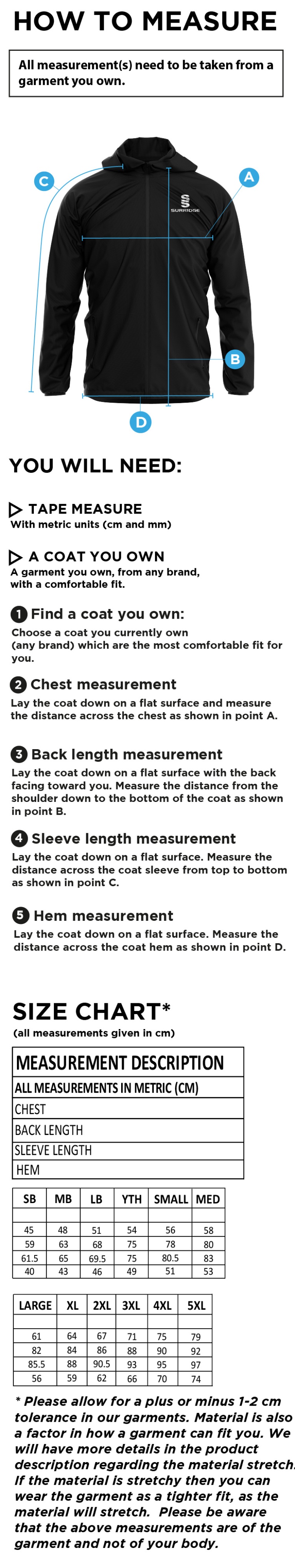 Inclusion Team - Dual Full Zip Training Jacket - Unisex Fit - Size Guide