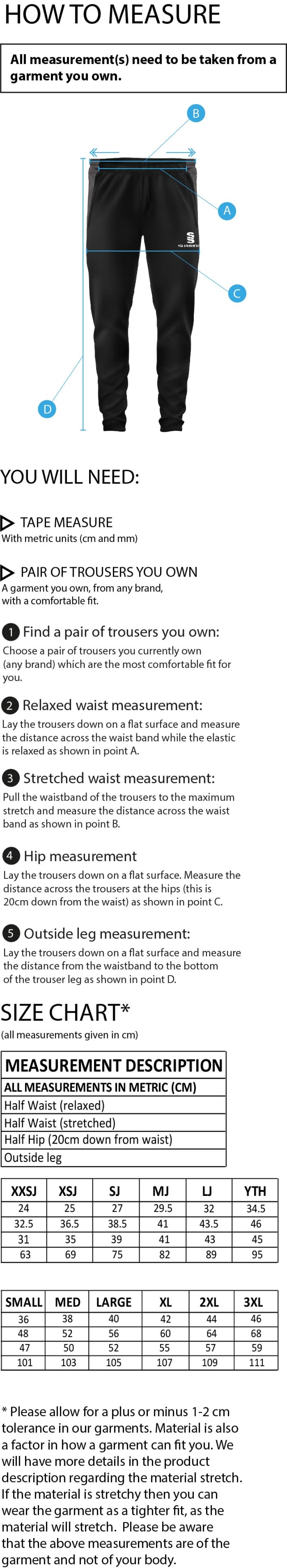 PE Department - Dual Skinny Pant - Unisex Fit - Size Guide