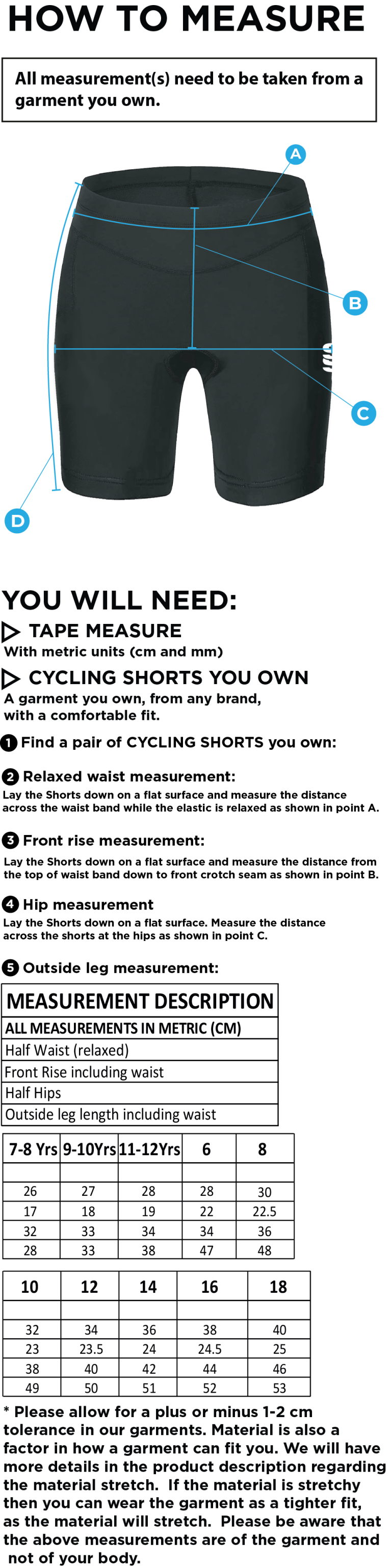 Pupils WOMENS DUAL CYCLING SHORT-Navy - Size Guide