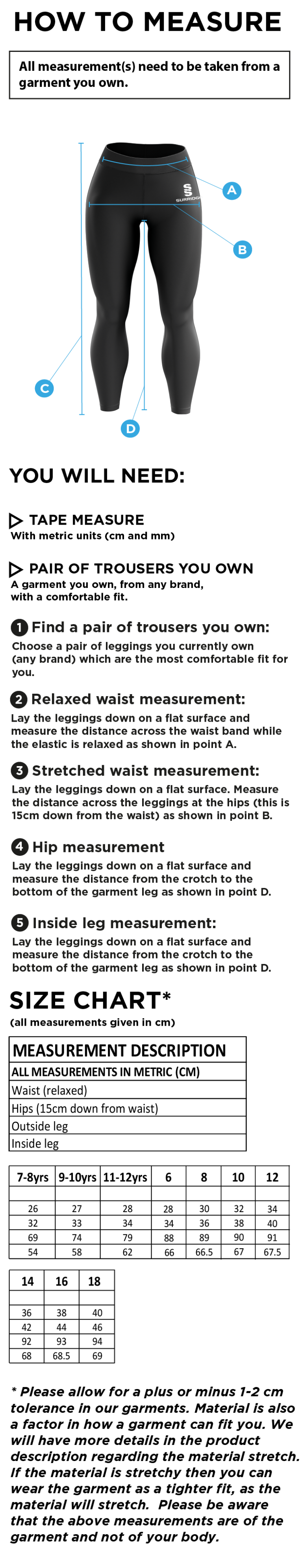 Performing Arts - Performance Full Length Leggings - Women's Fit - Size Guide