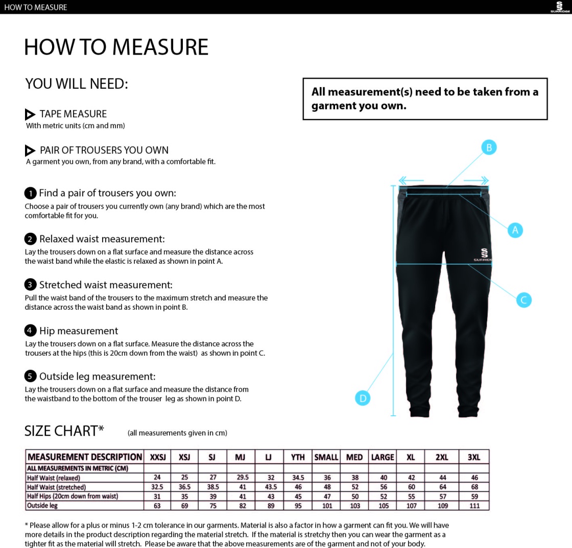 PE Department - Dual Skinny Pant - Unisex Fit - Size Guide