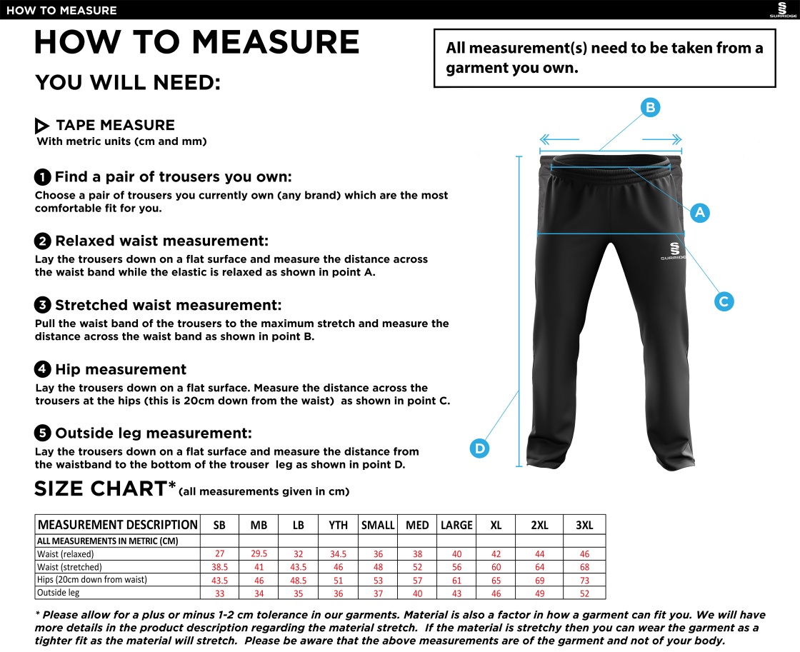 Performing Arts - Rip Stop Track Pant - Men's Fit - Size Guide