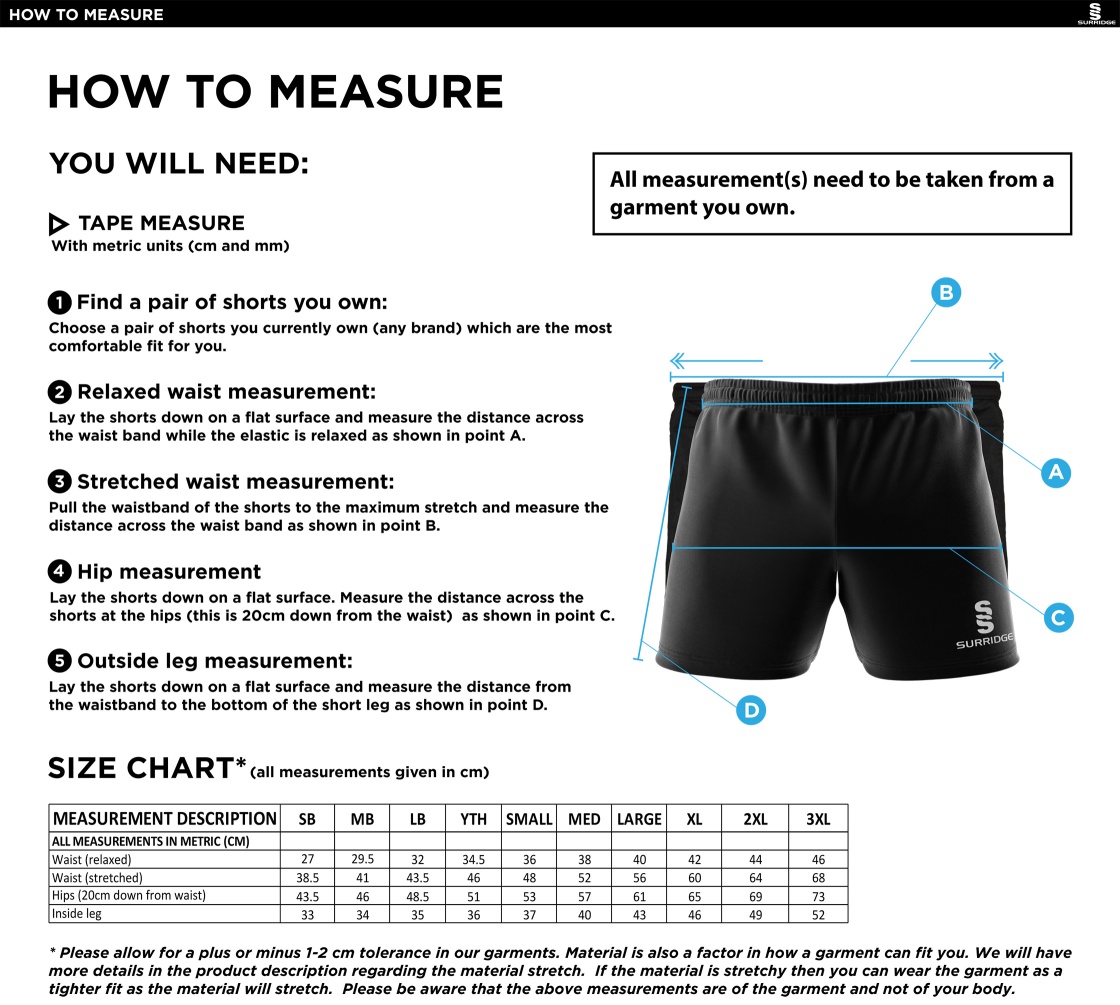 Performing Arts - Performance Gym Short - Unisex Fit - Size Guide