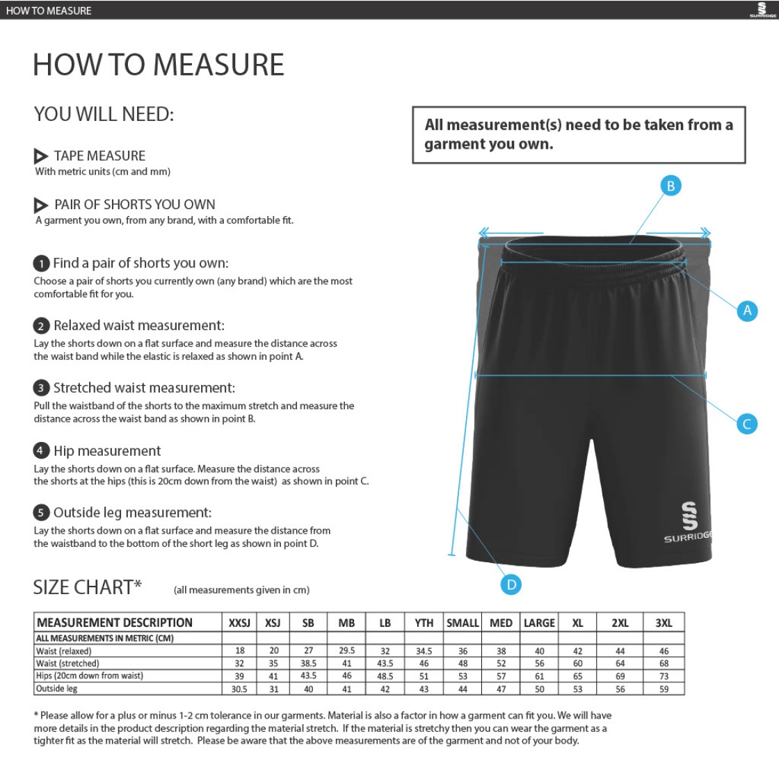 Pupils - Fuse Short - Unisex Fit - Size Guide