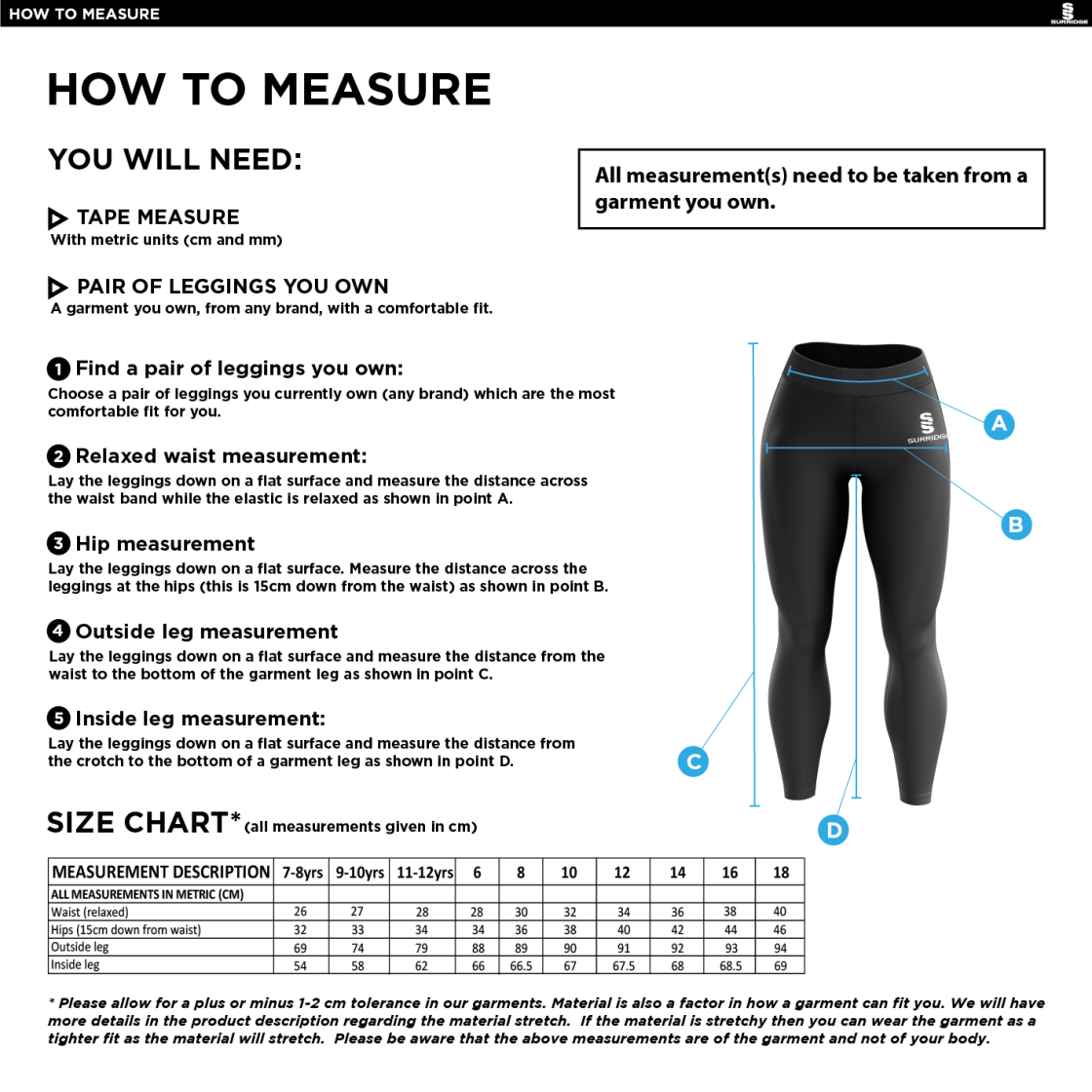 Performing Arts - Performance Full Length Leggings - Women's Fit - Size Guide