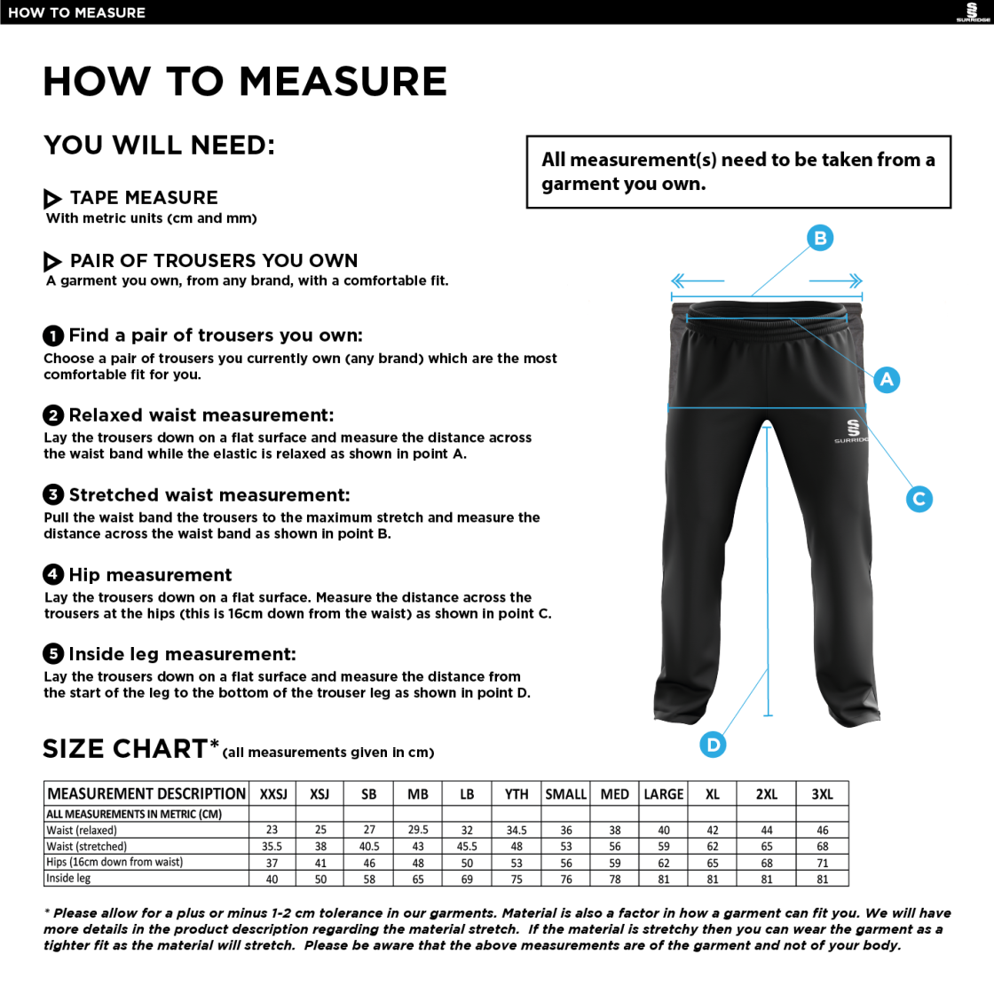 Performing Arts - Poplin Track Pant - Unisex Fit - Size Guide