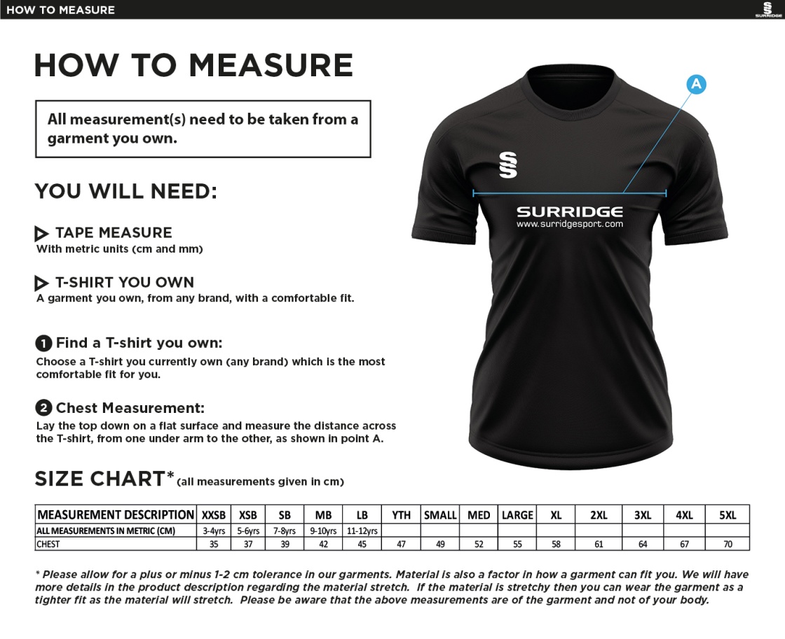Pupils - Fuse Training Shirt : Navy / White - Size Guide