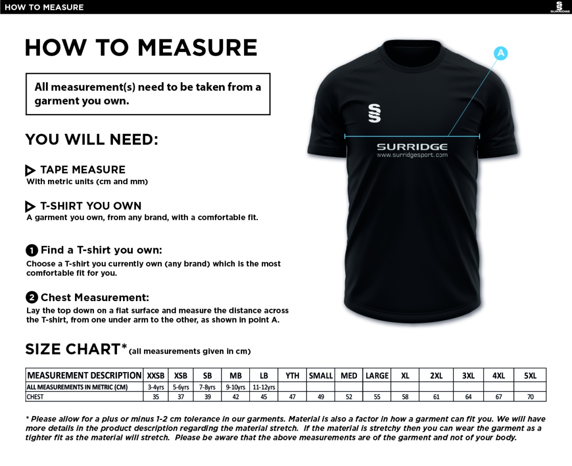 Pupils - Fuse Training Shirt - Unisex Fit - Size Guide