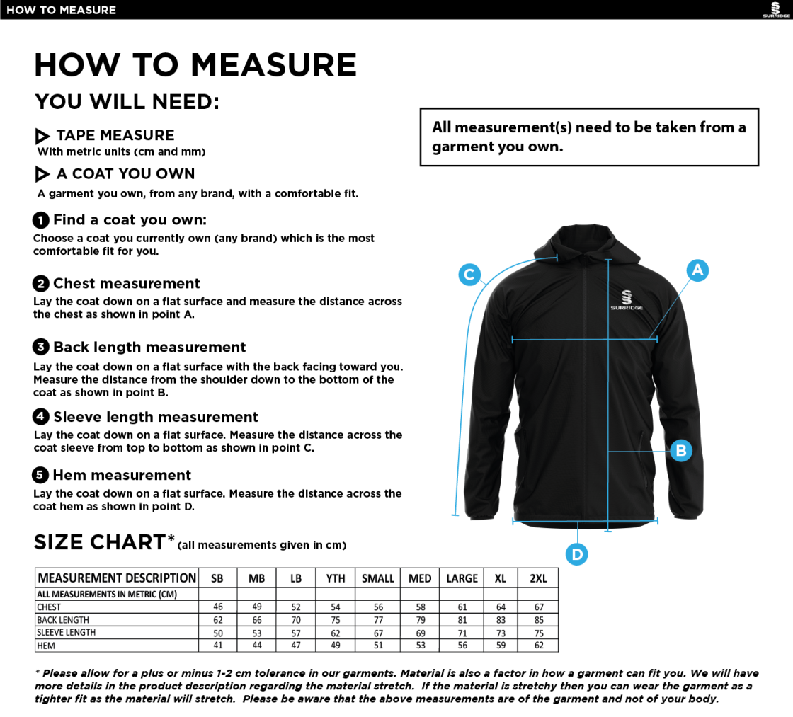 Performing Arts - Dual Full Zip Training Jacket - Unisex Fit - Size Guide